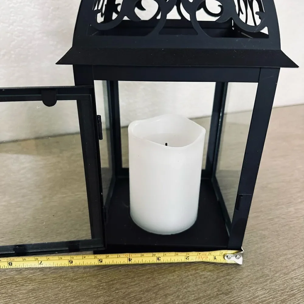Halloween Bat Ribbon Bow Black Metal Lantern Candle Holder Decor
